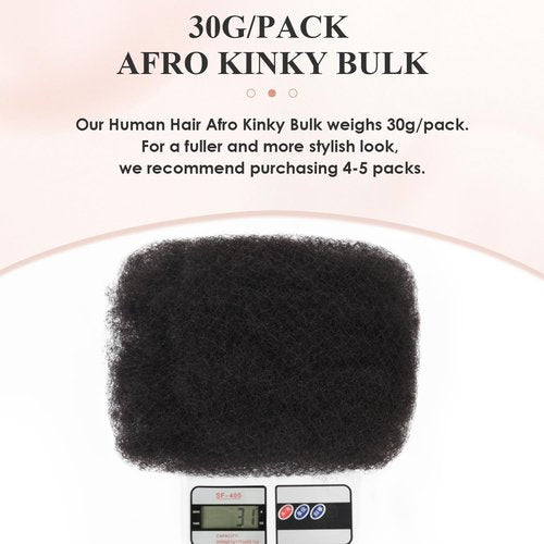 Teresa Afro Kinkys Bulk Human Hair For Twists, Afro Kinky-Curly Human Hair Bulk For Dreadlocks Extensions,Bulk Human Braiding Hair Natural And Soft (18 Inch, 30g/Pack)