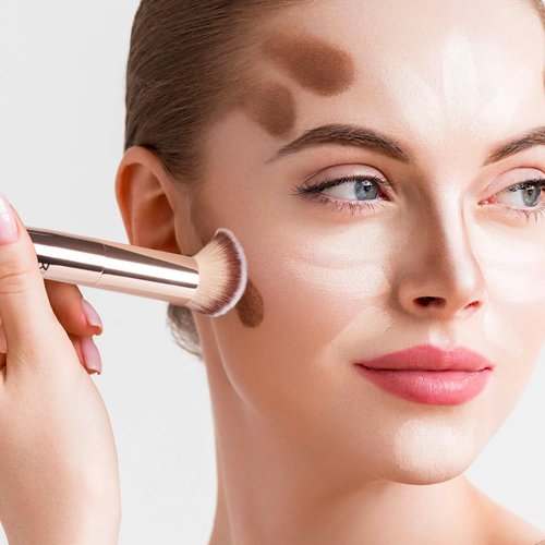 KISS NEW YORK Professional Dual Ended Complexion Brush for Blending and Even Application, Angled Sculpting Applicator for Concealer, Foundation, Setting Powder