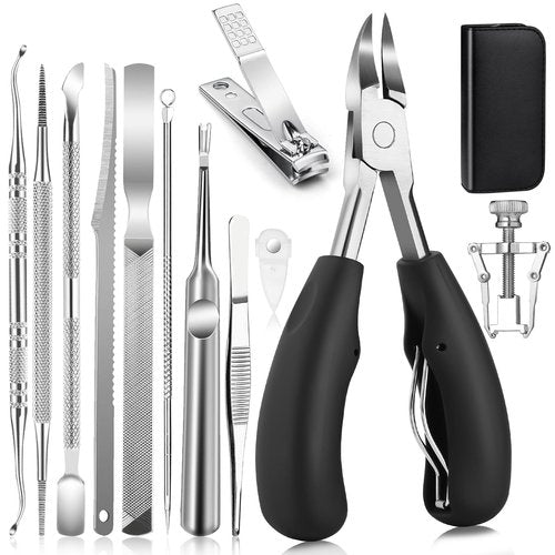 Modacraft 11-Piece Toenail Care Kit - Effective Ingrown Toenail Treatment with Toenail Clippers for Thick Toenails, Corrector & Other Pedicure Tools for Feet and Hand