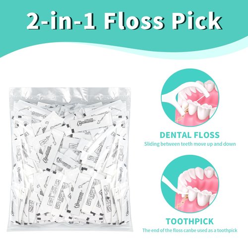 Kingbzis Individually Wrapped Floss Picks - 500 Count Dental Floss Bulk,Tooth Floss Picks for Teeth,Oral Care in Travel,Restaurants,Hotel and Office