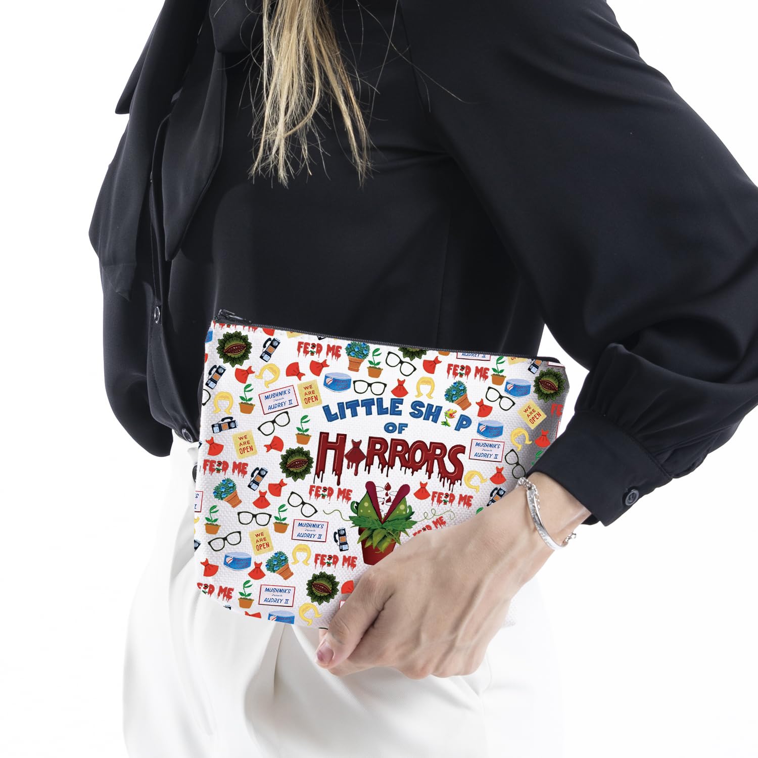 WCGXKO Horror Lover Gift Scary Movie Gift Little Shop Movie Makeup Bag for Scary Lover