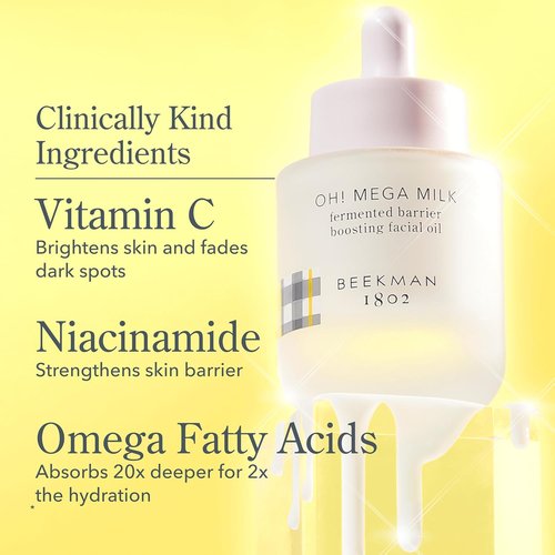 Beekman 1802 Oh! Mega Milky Oil Facial Oil - Radiance & Barrier Support with Niacinamide & Vitamin C | 1 fl oz & 0.5 fl oz Bottles