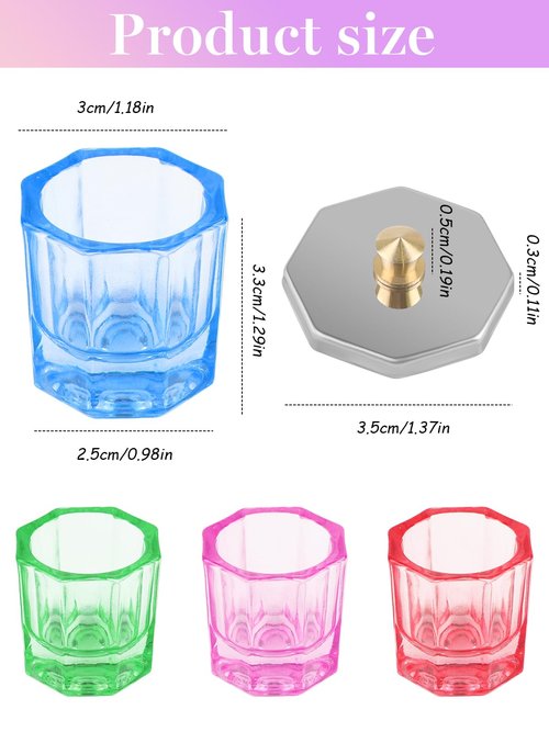 TOROKOM Acrylic Nail Brush and Dappen Dish Set, 6PCS Brush and 4PCS Glass Crystal Dish With Lid, UV Gel Nail Art Powder Liquid Cup Holder for Manicure