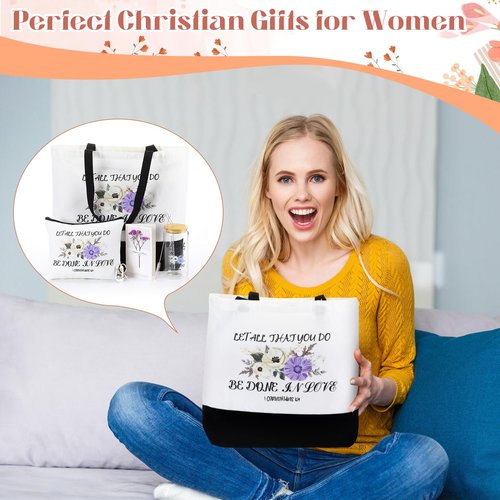 Aliceset 30 Pcs Christian Gifts for Women Inspirational Religious Gift Set Christmas Thanksgiving Present Bulk Included Bible Cola Cup Canvas Bag Cosmetic Bag Keychain Greeting Card for Women Mom