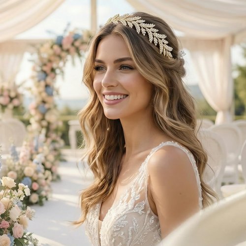 QXMYOO Wedding Headpiece for Bride Cubic Zirconia Wheat-Inspired Bridal Headband Flexible Silver Head Piece Hair Accessories