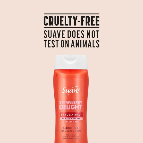 Suave Strawberry Delight Exfoliating Body Wash & Scrub with Glycerin & Vitamin E, Sulfate-Free Hydrating Cleanser for Soft, Smooth Skin, 6 Count, 18 FL OZ EA