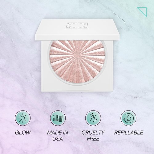Pressed Highlighter Face Makeup | Flash - A Soft Pearl Pink | Pearl Shimmer Liquid-To-Baked Powder Highlighter | Refillable Pan | Cruelty-Free Beauty Essential | 7g |