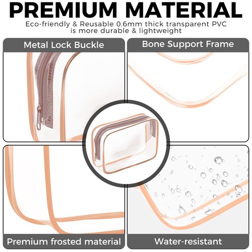 10 Pack Travel Toiletry Bag, Clear Makeup Bag, TSA Approved Cosmetic Bag with Zipper, Clear Organizer Carry on Bag for Women, PVC Cosmetic Pouch for Airport Airline Compliant (Rose Pink, 10 Packs)