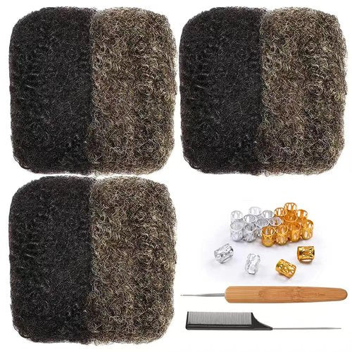 Afro Kinky Bulk Human Hair For Dreadlock Extensions Repair Locs,Twist Braiding, 100% Human Braiding Hair ，30Grams each bundles Total (#1B#grey 3pc) 8 Inch