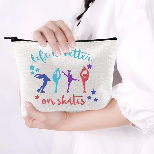 JEFBFBWE Ice Skate Cosmetic Bag Figure Skating Makeup Bag - Ideal Gift for Skate Lovers - Life Is Better On Skates Makeup Pouch Large Capacity Canvas Travel Bags