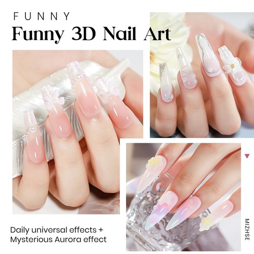 MIZHSE Solid Builder Gel for Nails, Non-Sticky Clear and White 3D Nail Art, Sculpting Building Hard Gel with Dual Form Silicone Pen for Carving Patterns Decoration Nail Art Manicure Home DIY