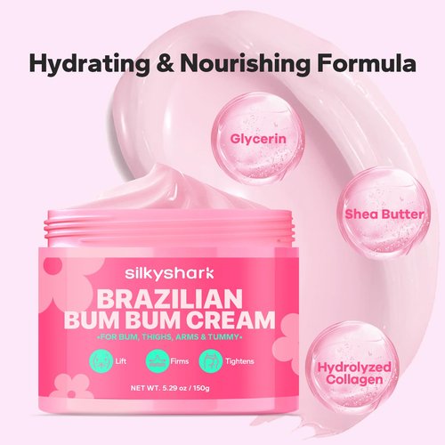SilkyShark Bum Bum Cream (150ml / 5.07 fl oz), Moisturizing Body Cream with Collagen, Caffeine & Botanical Extracts, Bumbum Cream for Smoother-Looking Skin & All Skin Types