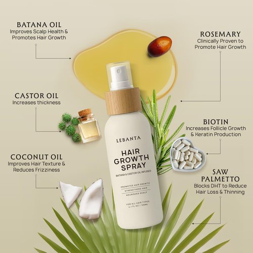 Lebanta Hair Growth Oil Spray - 100% Pure Organic Formula for Thicker, Stronger Hair - 4.1 Fl Oz