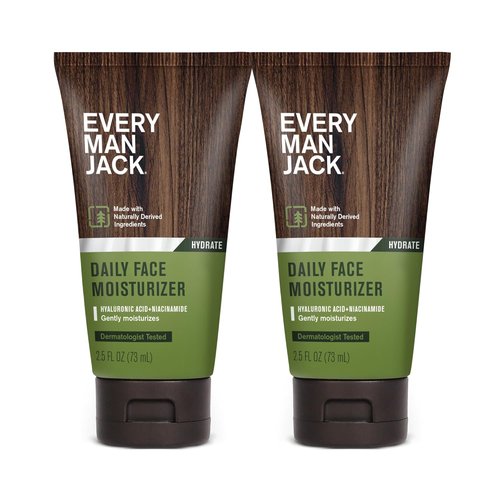 Every Man Jack Daily Face Lotion - Deeply Moisturizing Formula with Hyaluronic Acid & Aloe Vera | 2.5 oz (2 Pack)