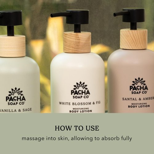 Pacha Soap Co. Body Lotion - White Blossom & Fig, Hydrating & Nourishing Formula with Clean Ingredients and Essential Oils, Dye Free, SLS Free, Paraben Free, Made in the USA, 2-Pack (16 fl oz Each)