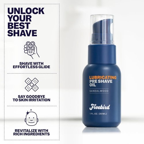 Freebird Pre Shave Oil for Men - 30mL Natural Sandalwood for Smooth Shaving & Sensitive Skin Care