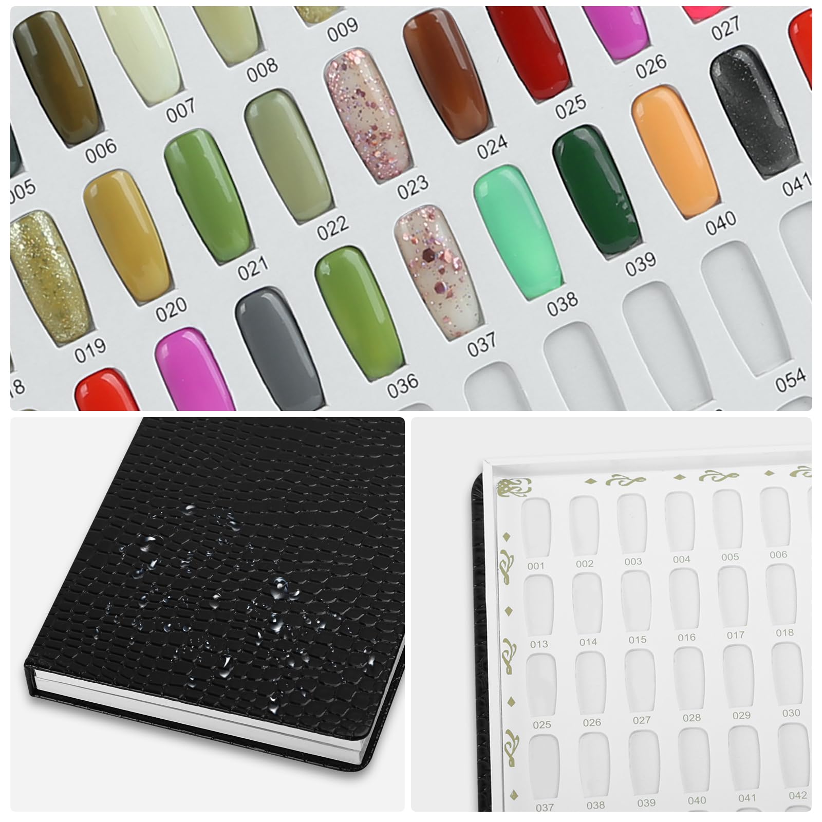 vnjaoi 120 Nail Color Chart Display Book, Plastic Nail Swatches Nail Gel Color Card with 240PCS Natural Colours Replacement Nails Nail Art for Nail Salons, DIY Nail Art at Home (Black)