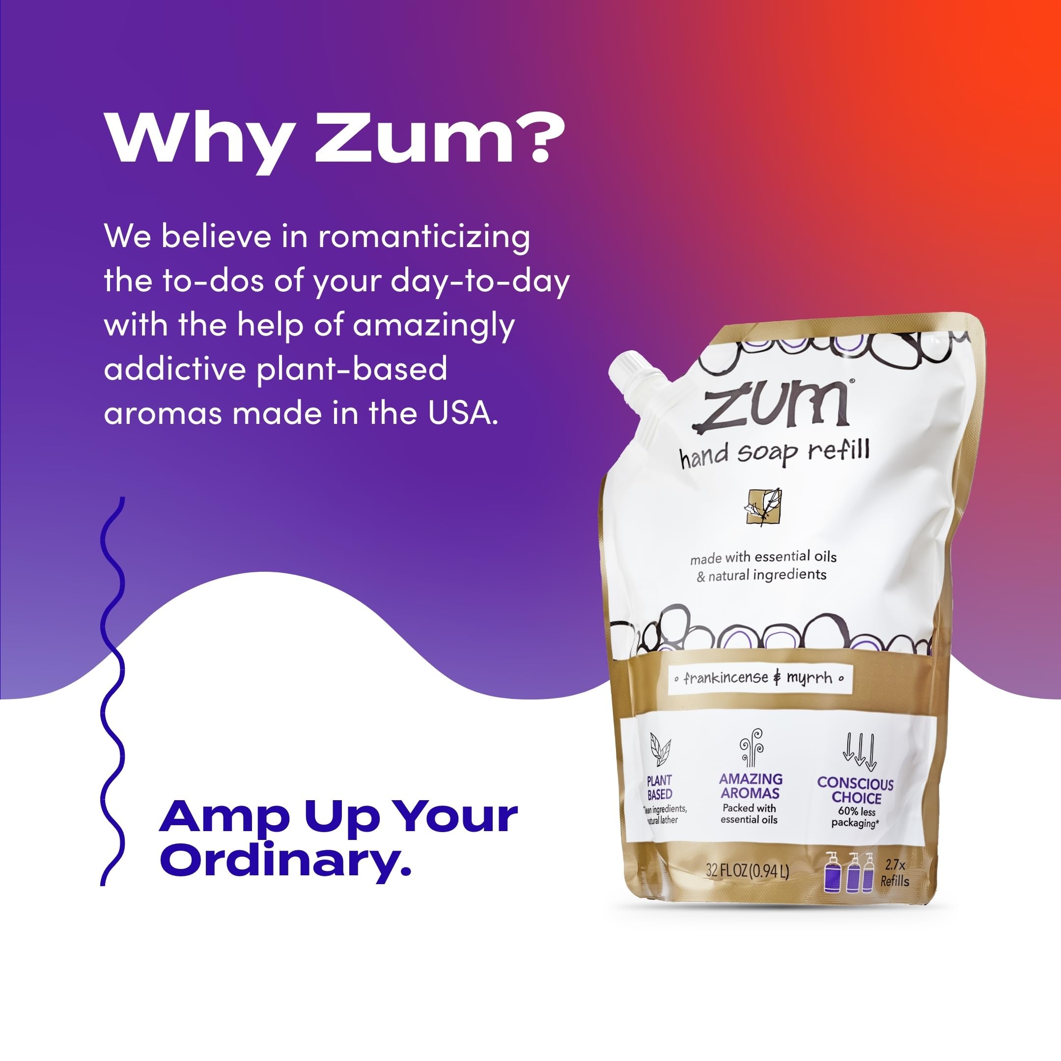 Zum Indigo Wild Hand Soap – Natural Liquid Soap – Frankincense & Myrrh Scent – Ideal for Bathroom & Kitchen – 32 oz