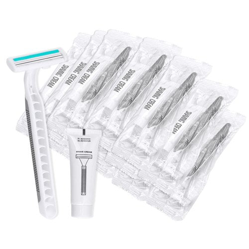 Disposable Razors in Bulk Pack of 30,Gray Bulk Razors Disposable Individually Wrapped Twin Blade Disposable Shaving Razors with Shaving Cream and Clear Cap Set for Homeless,Hotel,Charity,Travel