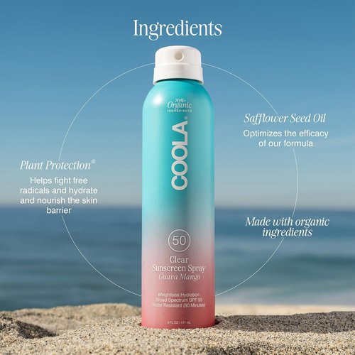 COOLA Organic Sunscreen SPF 50 - Vegan & Gluten-Free Sunblock Spray for Daily Skin Protection | Guava Mango