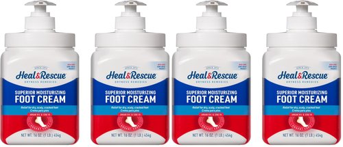 Heal&Rescue Heel Rescue Foot Cream 16 Ounce Bottle,for Cracked,Calloused or Chapped Skin,(Pack of 4)