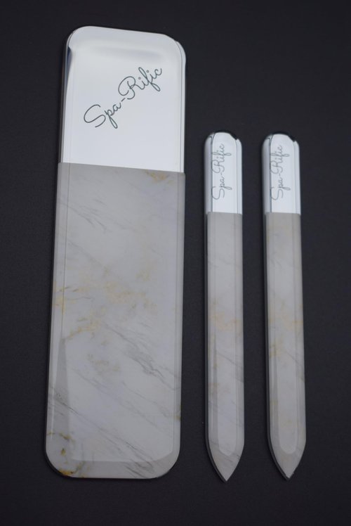 Spa-Rific 3pc Nano File Set: Professional Heavy Duty Glass Nail Files with Case Kit - Reusable Crystal Fingernail Manicure and Pedicure Tools for Men, Women, and Adults - Marble