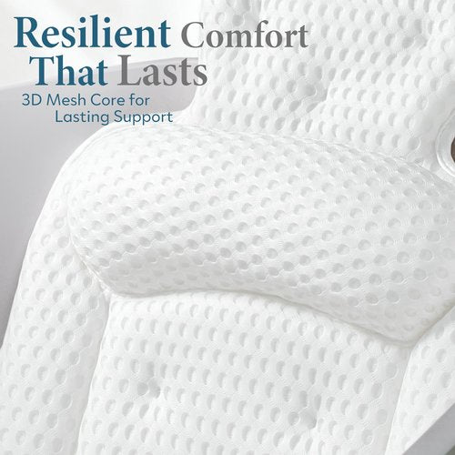Bath Pillows for Tub, Comfortable Bathtub Cushion for Head and Neck with Soft 3D Mesh Fabric and 54 Non-Slip Suction Cups, Relaxing Tub and Shower Accessories Spa Gift White Standard