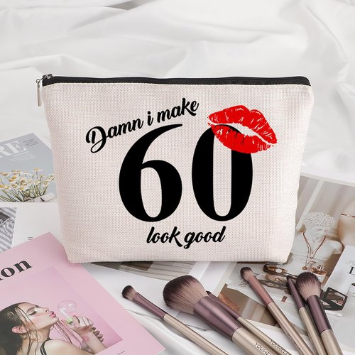 Pwrlveiut 60th Gifts Idea 60th Birthday Gift for Women Travel Makeup Bag Birthday Gifts for 60 Year Old Woman Turning 60 Gifts Woman 60th Birthday Gifts Ideas Cosmetic Bag