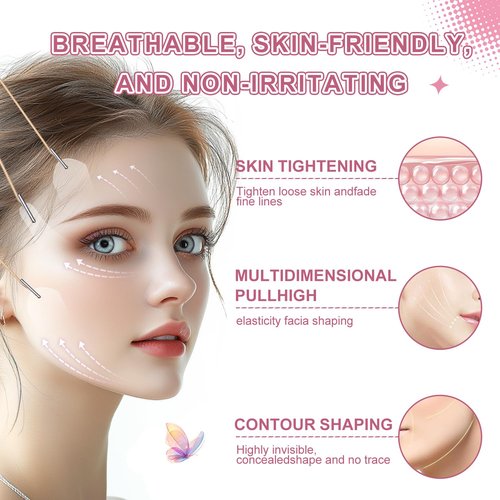 Bvcotor 180PCS Face Lift tape Invisible, Face Lift Tape with 8 bands, Neck Tape Lifting Invisible，V-Shaped Instant Face Tapes for Lifting Sagging Skin Eyes Double Chin Wrinkles Waterproof