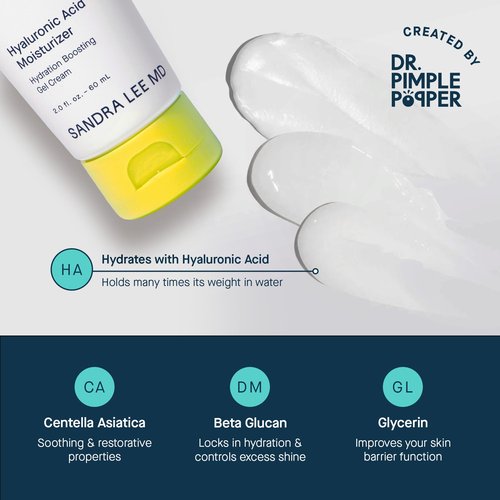 SLMD by Dr. Pimple Popper | Hyaluronic Acid Face Moisturizer 2.0 fl. oz. Hyaluronic Acid Moisturizer Cream for Face, Lightweight, Oil-Free Hydration for All Skin Types, Smooths & Soothes.