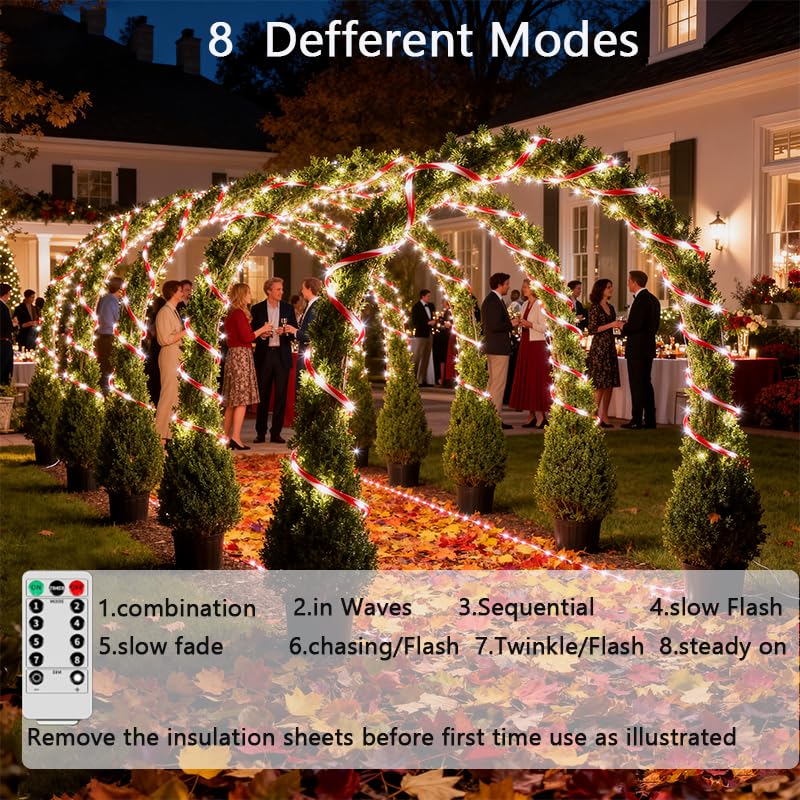 Halloween Candy Cane Solar Rope Lights 33Ft 100 LED Outdoor Decor - Candy Variation
