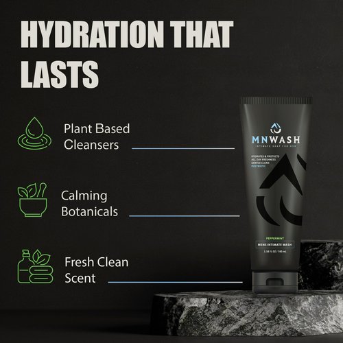 MNWASH Intimate Wash for Men, 3.38 Fl Oz., Premium Postbiotic PH Balanced Groin Wash, All Day Freshness, Effective Hydrating Gentle Clean for Private Parts, Natural Men’s Hygiene, POSTBIOTICS