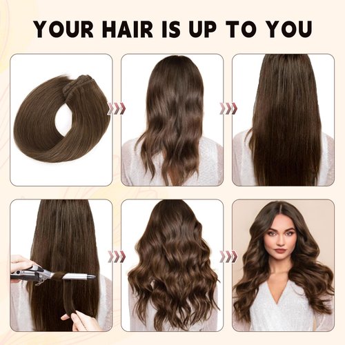 Sassina Clip in Remy Hair Extensions Real Human Hair 14 Inch Straight Clip in Human Hair Extensions Medium Brown Double Weft Clip ins Extensions 8 Pcs 90 Grams #4