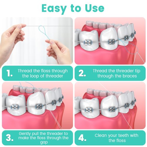 Floss Threaders 400 Count/4 Pack, with 2 Pack of 50M Mint-Flavored Waxed Dental Floss, for Braces, Bridges, Implants, Permanent Retainer