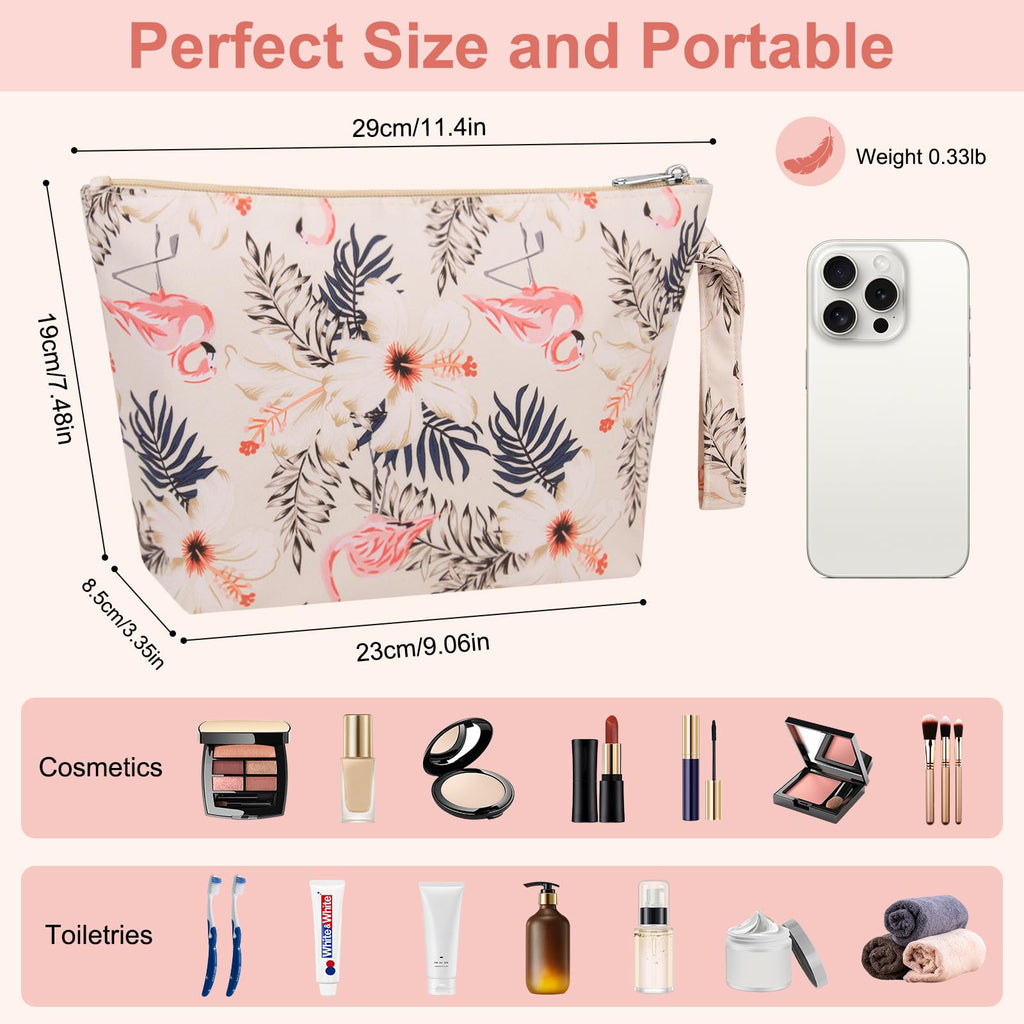 ZENTREON Makeup Bag for Purse Zipper Toiletry Travel Bag, Large Floral Cute Makeup Bag Tool Pouch Birthday Christmas Gifts for Women Girls Sister Friends, Make Up Bags with Dry-wet Compartment