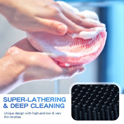Manmihealth Soft Silicone Shower Brush, Super-Lathering and Deep-Cleaning Body & Face Scrubber, Gentle Exfoliating Bath Glove for All Skin Types(Black+Gray)