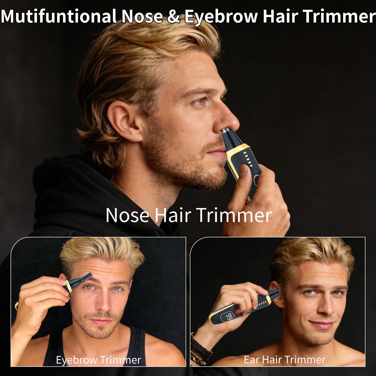 Yunmiss LED Display Eyebrow & Nose Hair Trimmer Clipper for Men Women,2026 Rechargeable 2 in 1 Painless Ear & Facial Hair Trimmer with Powerful Motor and Dual-Edge Blades Easy Cleansing (Black)
