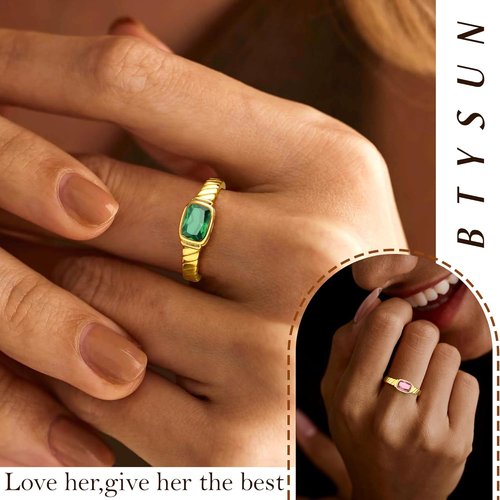 **Skiennix Gold Rings for Women - Non-Tarnish Birthstone Adjustable Stackable Ring | Perfect Mother's Day Gift**