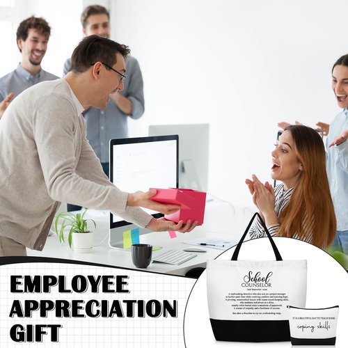 SilTriangle 2 Pcs Guidance Counselor Gifts School Counselor Appreciation Gift Canvas Tote Bag Makeup Cosmetic Bag