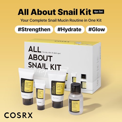 COSRX Snail Mucin Skin Care Set - Mini Travel Essentials with Face Wash, Serum, Moisturizer & Eye Cream