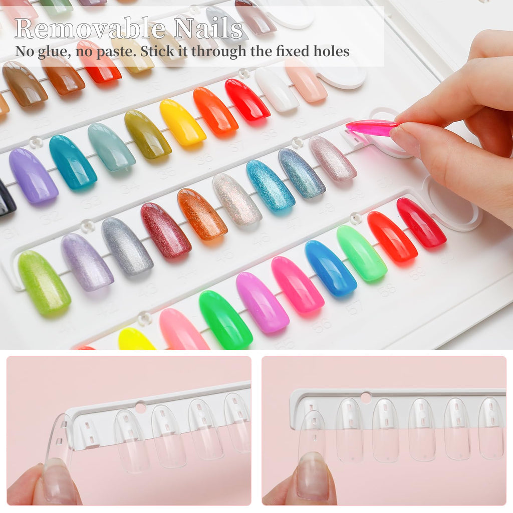 YINGJEE Nail Color Display Book Nail Swatch, 120 Colors Nail Polish Sample Display Book with Transparent Replacement Nails, Professional Nail Gel Color Card Book, No Need Pasting, No Need Glue