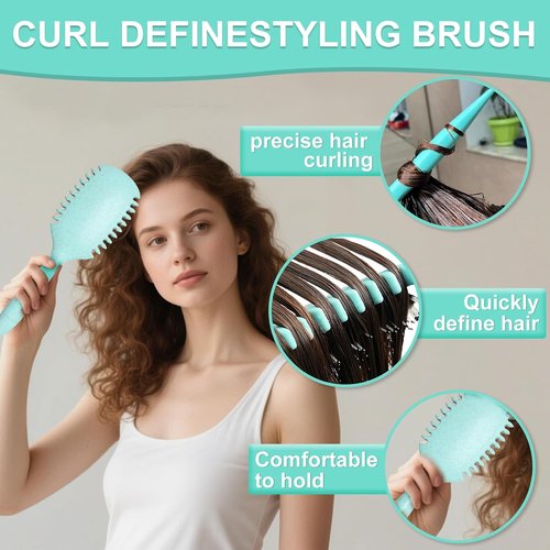 Skiennix Curl Define Brush - Detangling Boar Bristle & Nylon Pin Hair Brush for Curly Hair | Green