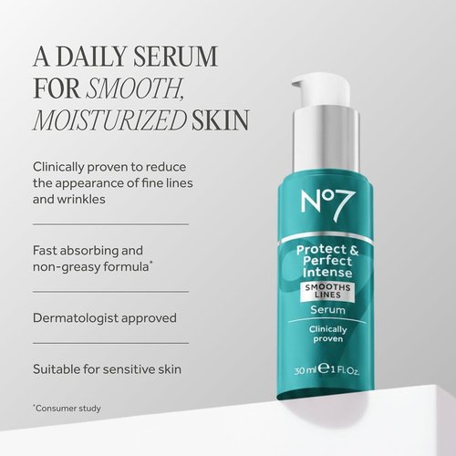 No7 Protect & Perfect Intense Advanced Serum - Anti-Aging Face Serum with Hyaluronic Acid & Matrix 3000+ Technology | 1 fl oz