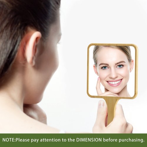 Jasefa Hand Mirror,Natural Bamboo Hand Held Mirror with Handle,Small Cute Handheld Mirror for Shaving Single-Sided Portable Travel Vanity Mirror for Men & Women,5.3" W x 9.8" L