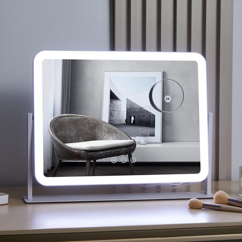 HIEEY Vanity Mirror with Lights, Lighted Makeup Mirror, Three Color Lighting Modes, and 5X Magnification Mirror, Smart Touch Control, 360°Rotation (17.4" x 13.5" White,Gift Box)
