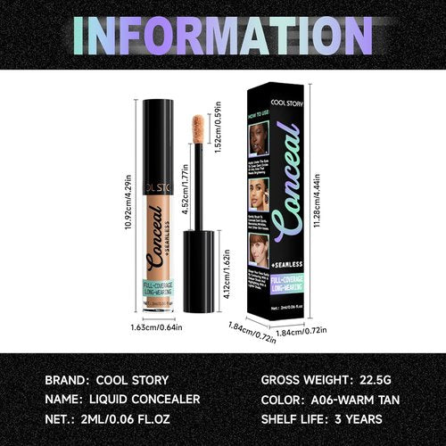 Skiennix Full-Coverage Liquid Concealer - Long-Wearing, Buildable Medium Coverage | 0.06 Fl Oz (Warm Tan)