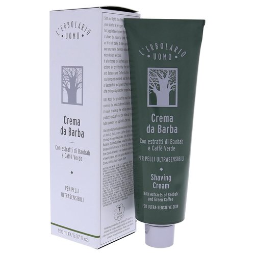 L'Erbolario Baobab & Green Coffee Shaving Cream - Non-Foaming for Superior Razor Control - 5.07 Oz