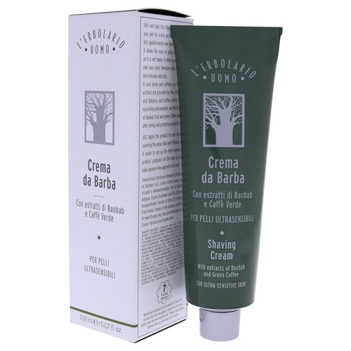 L'Erbolario Baobab and Green Coffee Shaving Cream - Non Foaming for More Razor Control - Emollient Action Prepares Your Skin for A Very Gentle and Easy Shave - Tones and Softens Your Skin - 5.07 Oz