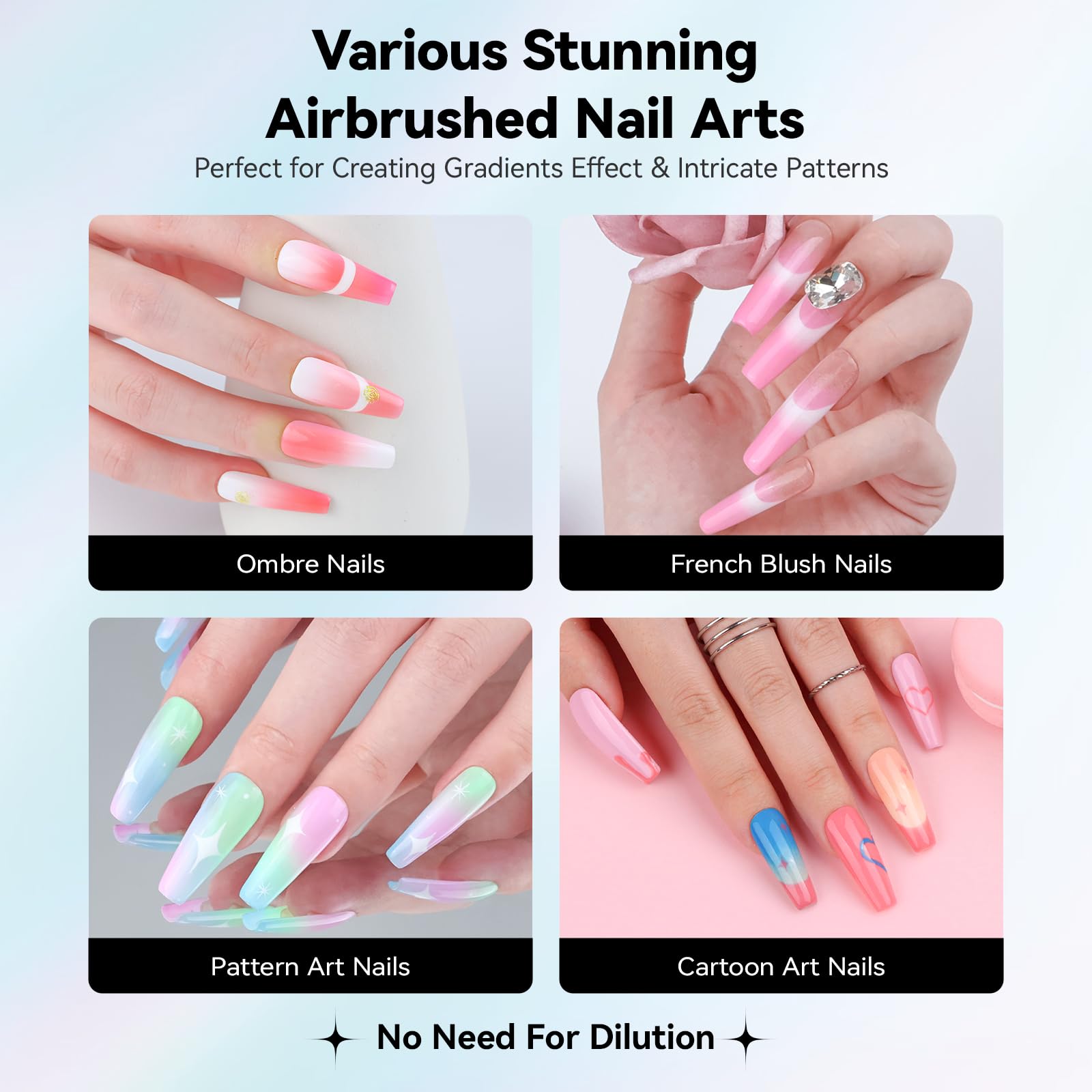 vrenmol 12PCS Airbrush Gel Nail Polish Hema-Free: No Need Dilution Airbrush Gel Nail Polish 12 Bright Colors Airbrush for Nails Paint Stencils Patterns Gradients Ombre French Nails Manicure Pedicure