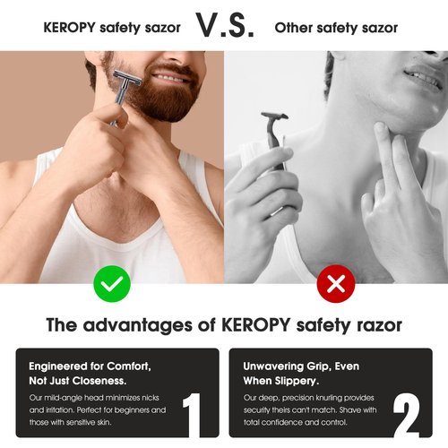 Double Edge Safety Razor with 10 Disposable Blades, Butterfly Open Head Features - Washable Reusable Metal Razor, Ergonomic Design Portable Shaving Kit for Beard Shape Up - Gloss Black